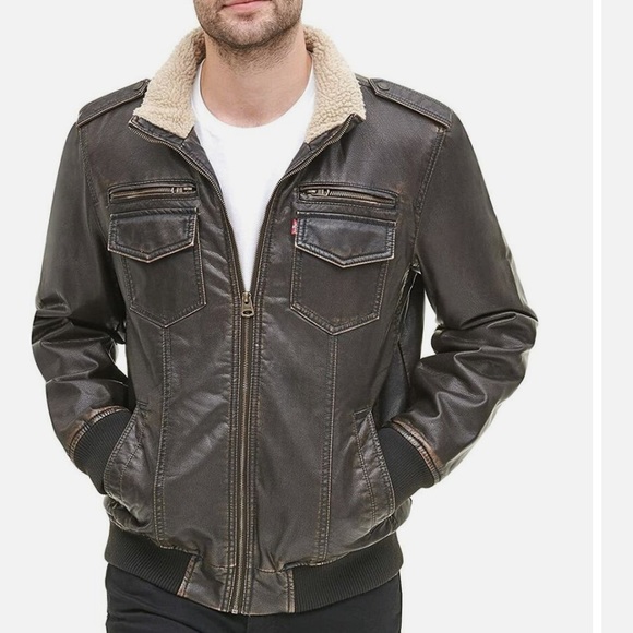 Levi's Other - NWOT Levi’s Men’s Faux Leather Aviator Bomber Jacker with Sherpa Lining